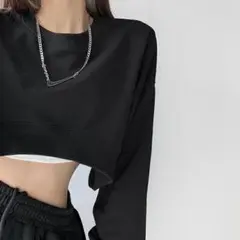 トップス クロップド トラックトップ ブラック 長袖 レディース ショート丈