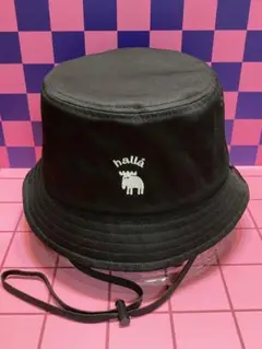 halla 刺繍 ブラックバケットハット　M 57.5cm
