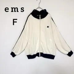 トラックジャケットトップス Ｆクリーム×ネイビー リブ袖 フロントジッパーロゴ