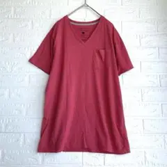 ZEROSTAIN Vネック メンズ Tシャツ L ピンク ポケット付き