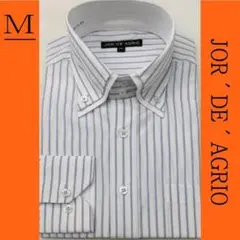 Yシャツ　ビジネス　ダブルカラー　ストライプ　長袖　メンズ　2122-⑥　M