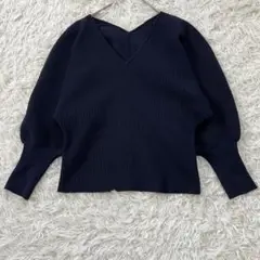 【ルージュヴィフ】ネイビー ニット　セーター　Vネック トップス　Fサイズ