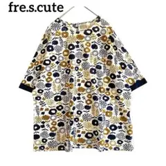 美品◆フレスキュート 北欧 花柄コットンプルオーバー【38F】五分袖 ゆったり