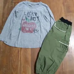 長袖Tシャツ カーゴパンツセット 130cm レース カーキ グレー プリント