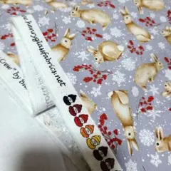 USAコットン　ウサギ　ラビット　雪　生地巾108×45cm