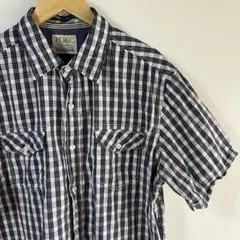 メンズ　半袖　シャツ　白　紺色　L