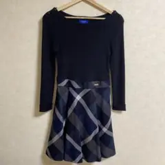 ブルーレーベルクレストブリッジ チェック柄 ニットドッキングワンピース