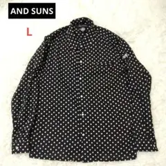 ANDSUNSメンズ ドット水玉柄ブラック長袖シャツ Lサイズ