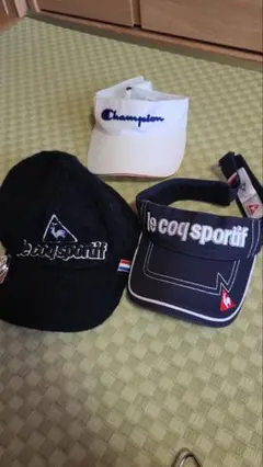 le coq sportif 黒キャップ(ニット)、バイザー　3点セット