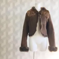 【トスカーナムートン】美品 サイズ42XL ショートジャケット 茶ブラウン