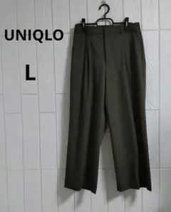 UNIQLO タック ワイドパンツ L ダークグリーン 定番 人気 美品