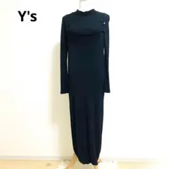 ワイズ キャミソールマキシワンピース 長袖ドッキング ブラック M ストレッチ