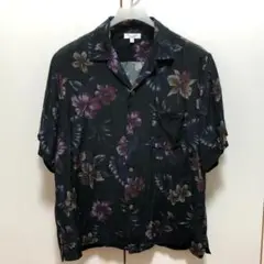 UNITED ARROWS　シャツ　ブラック　Lサイズ　アロハ　総柄　花