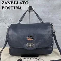 【極美品】ザネラート ポスティーナ 2way Sサイズ ハンドバッグ ネイビー