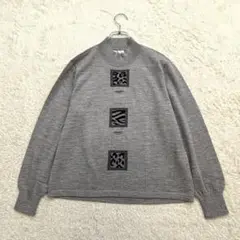 LanoBlouso【M相当】グレー ハイネックニット ヒョウ柄 おしゃれ着