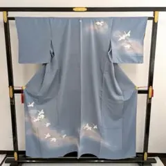 単衣 刺繍 羽ばたく鶴 紋無し 付下げ 訪問着 正絹 T-7385