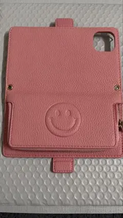 スマイリーフェイス手帳型ケース ピンク