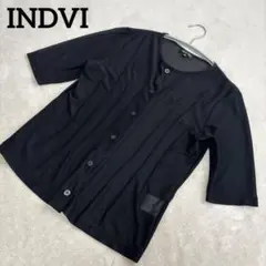 【美品】INDVI 五分袖ブラックシアーカーディガン 38サイズ