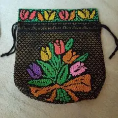 ビーズ刺繍チューリップ巾着袋