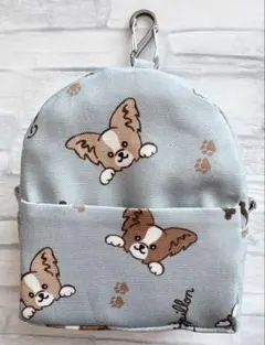 ハンドメイド　ミニリュック型ポーチ　パピヨン　犬