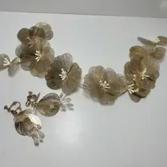 成人式　振袖　髪飾り　ゴールド　花　ヘッドドレス　カチューシャ