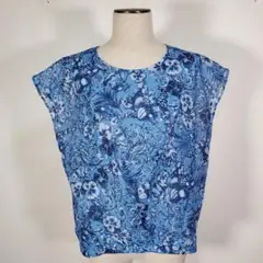 美品 bleu Fonce レディース ブラウス 半袖 青 花柄 総柄 爽やかM