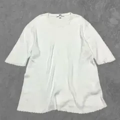 UNIQLO ユニクロ♡UVカットリブクルーネックニット　5分袖　ホワイト　L