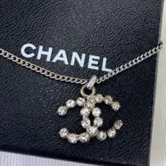 12 美品 CHANEL シャネル ロゴ ストーン ネックレス シルバー
