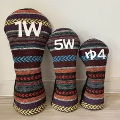 ゴルフヘッドカバー　ウッド用3点セット　ハンドメイド