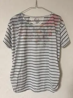 花柄ストライプTシャツ　LL