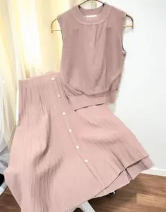 ピンク ノースリーブ ニット セットアップ シフォン Feroux フェルゥ