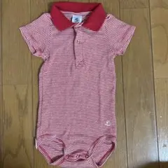 PETIT BATEAU 赤と白のストライプロンパース 12m