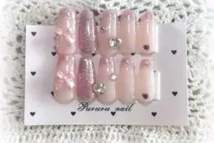 #2 フレンチガーリー ネイルチップ ガーリー ピンク リボン フラッシュラメ