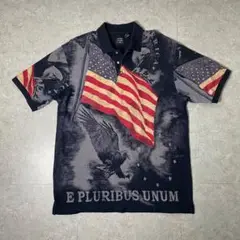 USA製 COTTON TRADERS 星条旗 イーグル 総柄ポロシャツ XL