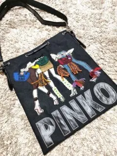 PINKO 刺繍デザイン バッグショルダータイプ　ブラック