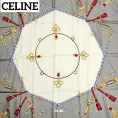 ☆CELINE☆ スカーフ 大判 サーベル タッセル シルク グレー