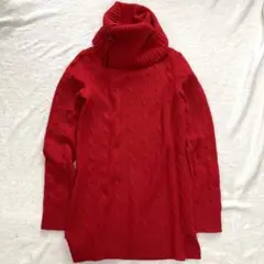 ラルフローレン ケーブルニット ロング 赤 羊毛 カシミヤ タートルネック