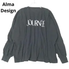 アルマデザイン　長袖Tシャツ　カットソー　英字プリント　ブラック　L　カジュアル