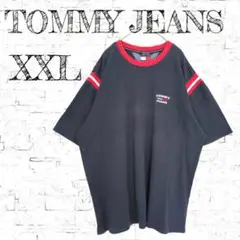 【トミージーンズ】クルーネック　ロゴ刺繍　Tシャツ　 ネイビー　XXL