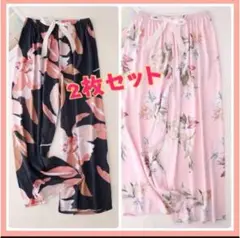 【値下げ品】リラックスパンツ ウエストゴム 花柄 （ピンク、ネイビー）のセット