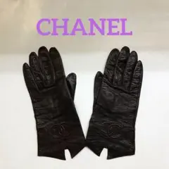 KHS02 シャネル ココマーク 手袋 ダークブラウン サイズ 7 1/2