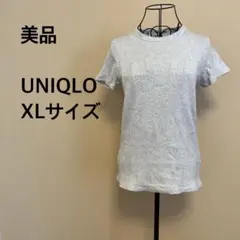 【美品】UNIQLO/レディース/半袖/グレー/無地/シンプル/リブ