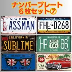 7【6枚セット】アメリカン ナンバープレート ブリキ看板 USA風 ディスプレイ