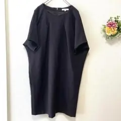 752【セットプルミエ】ひざ丈半袖ワンピース　M ゆったり　裏地　ブラウン