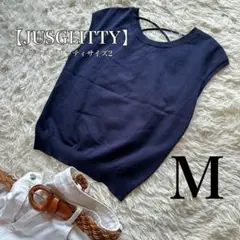 JUSGLITTY ネイビー ノースリーブ M フレンチスリーブ　紺　ブルー