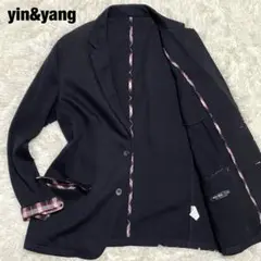 極美品 yin&yang テーラードジャケット チェック カジュアル XL 黒