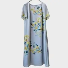 タグ付き★スーナウーナ 洗える シフォンフラワーワンピース M プリーツ グレー