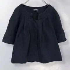 k754》ケネスコール ノーカラージャケット 五分袖 Aライン 羽織り 綺麗め