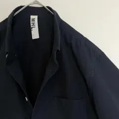 【人気定番のネイビー★Lサイズ★美品】MHL.半袖BDシャツ★ボックスシルエット