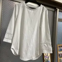 白 五分丈 レース装飾 チュニック
